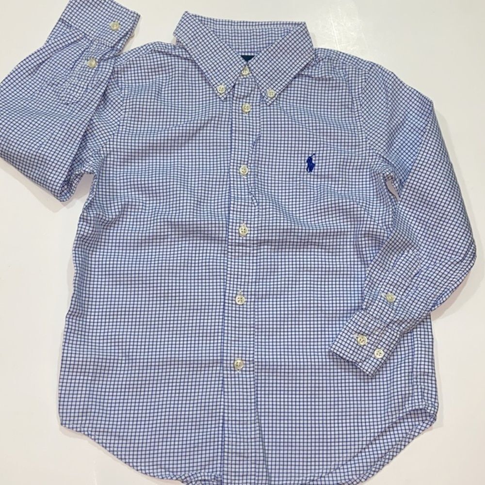 Ralph Lauren Blue Button Down Shirt Classic Checkered Design Size Kids 5